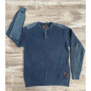 Hunt Bum Deer Gear Henley Arctic Blue Sweater Mens Sz L /Tall